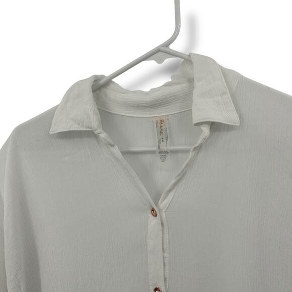 Raisins Swim Coverup Dress Size Medium White Sheer Gauze Crinkle Collared Beach - Picture 7 of 10